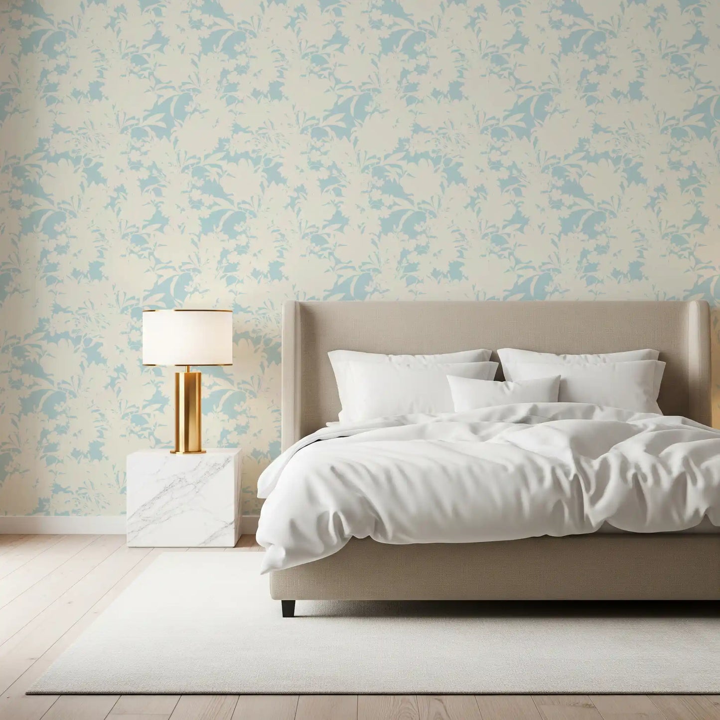 Luftiges Creme und Blaues Gartenmuster Tapete⁠