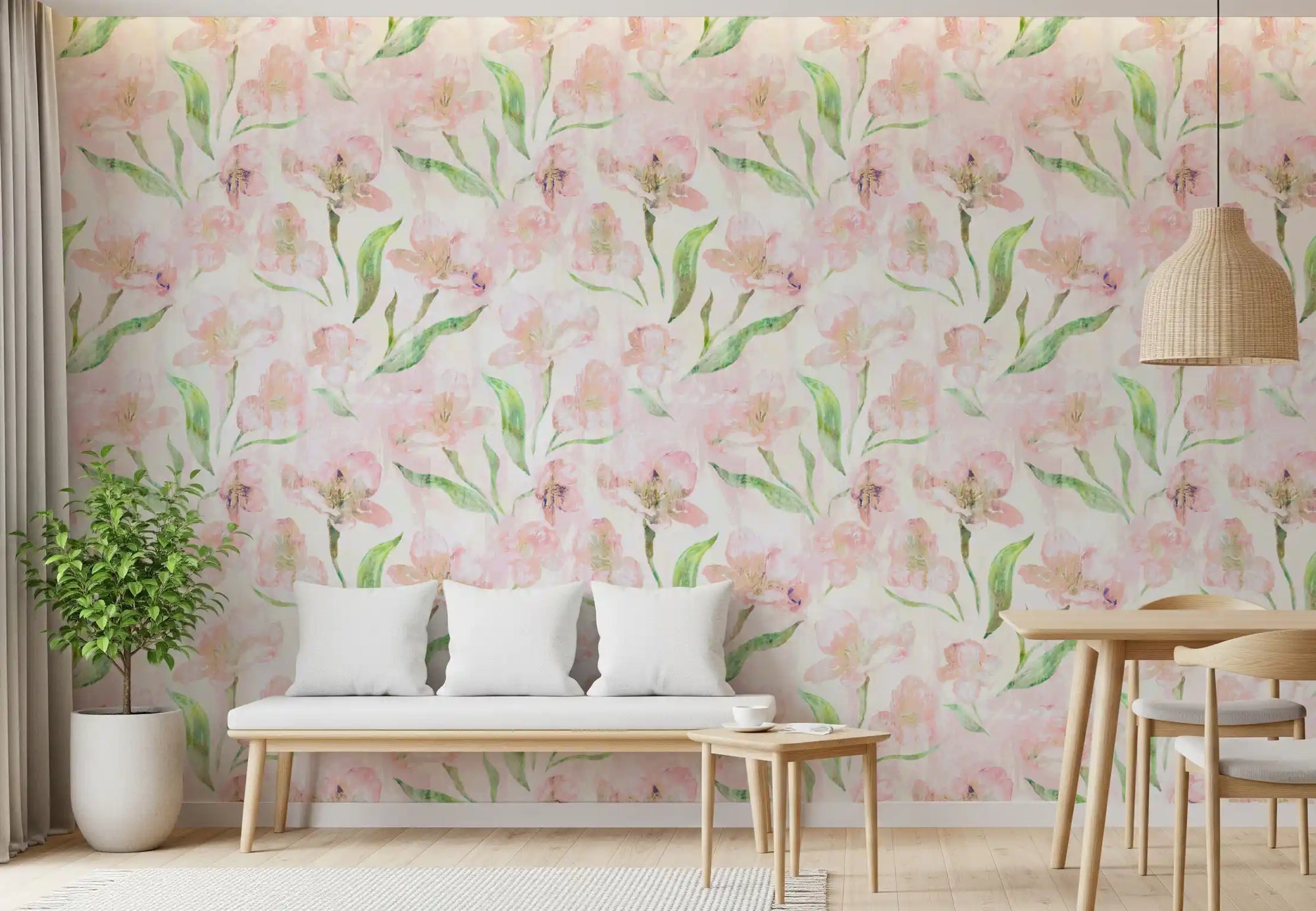 Pastel petals warming a calm dining room in this wallpaper GD11630
