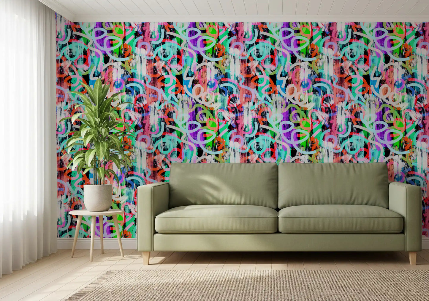 Tapet med dynamiske loops og moderne graffiti-stil⁠