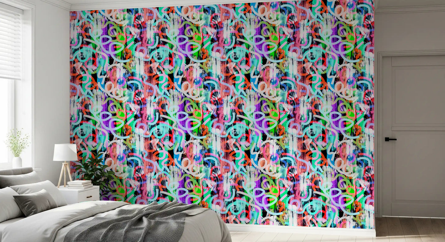 Tapet med dynamiske loops og moderne graffiti-stil⁠