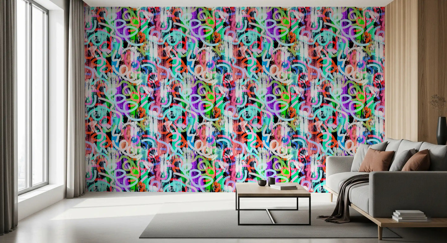 Tapet med dynamiske loops og moderne graffiti-stil⁠