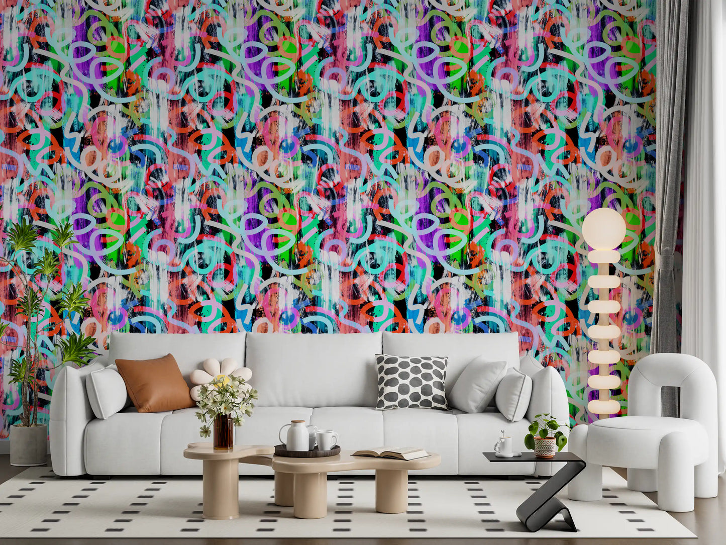 Tapet med dynamiske loops og moderne graffiti-stil⁠