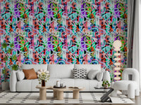 Tapet med dynamiske loops og moderne graffiti-stil⁠