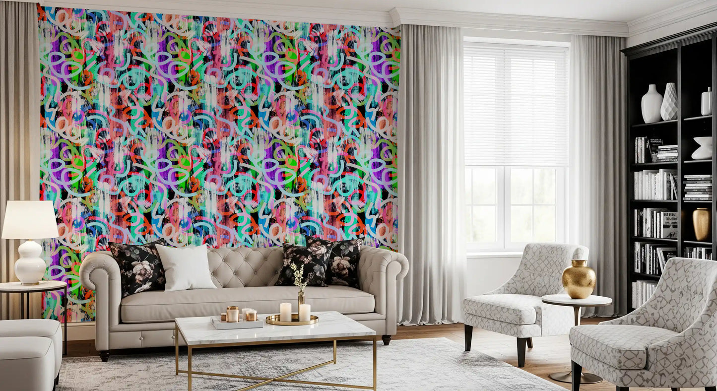 Tapet med dynamiske loops og moderne graffiti-stil⁠