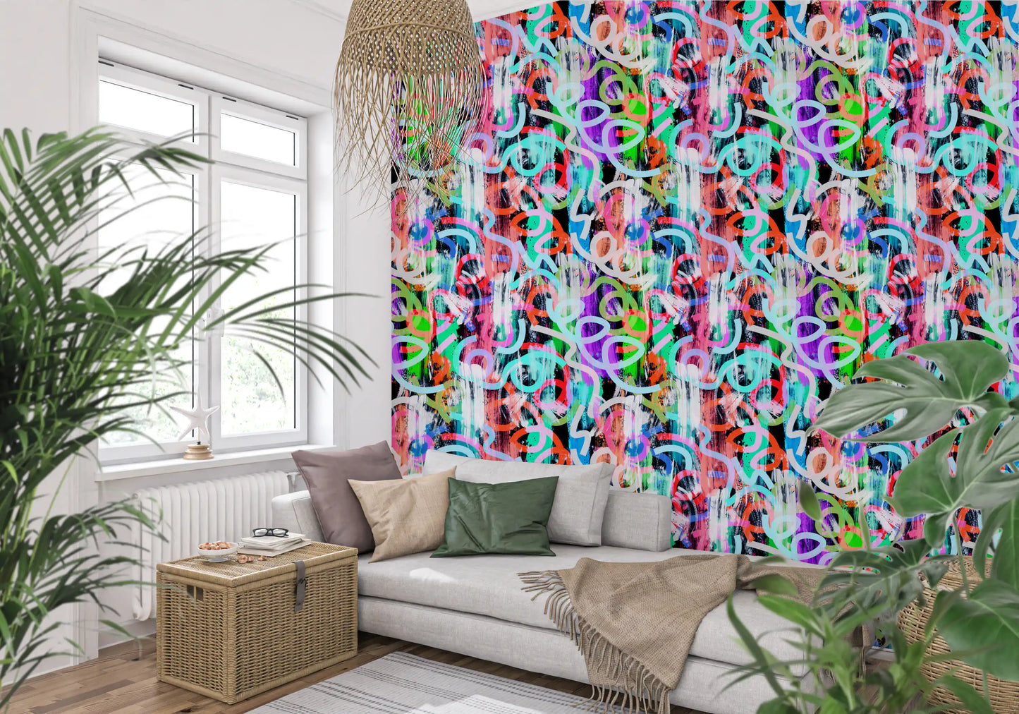 Tapet med dynamiske loops og moderne graffiti-stil⁠