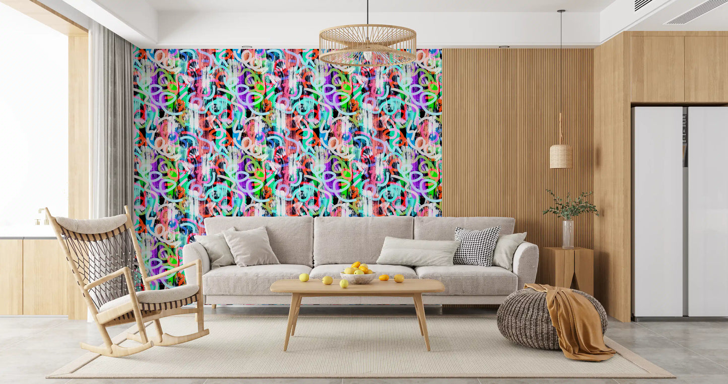 Tapet med dynamiske loops og moderne graffiti-stil⁠