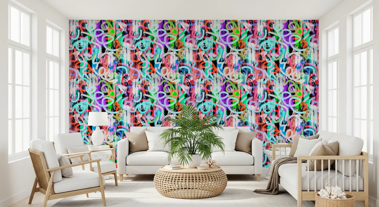 Tapet med dynamiske loops og moderne graffiti-stil⁠