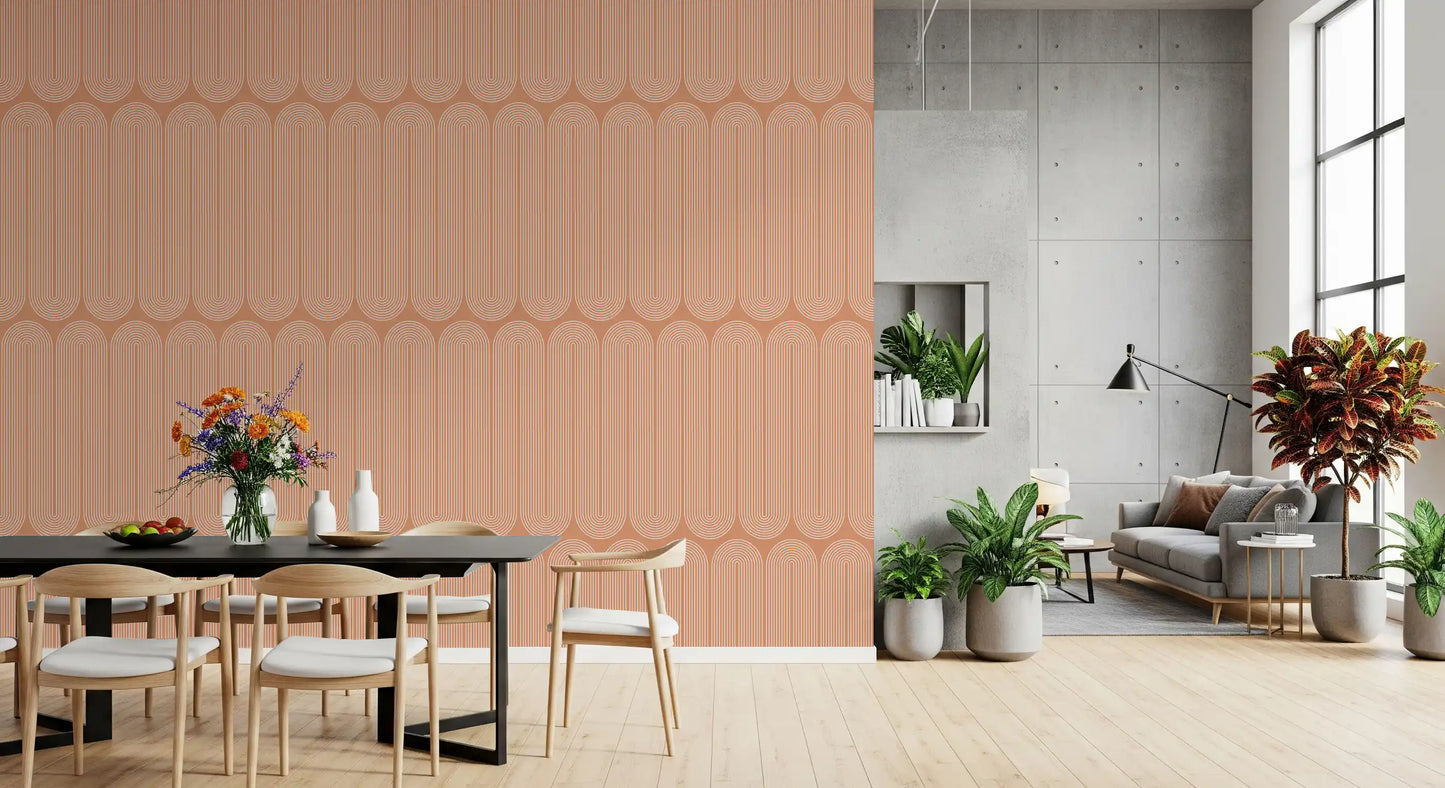 Minimalistische Tapete mit Terrakotta-Bogenmuster