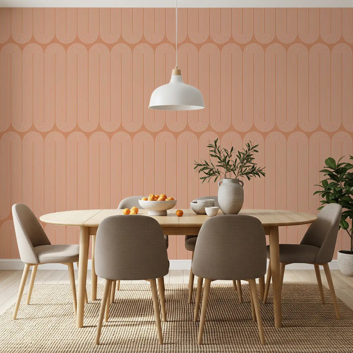 Minimalistische Tapete mit Terrakotta-Bogenmuster