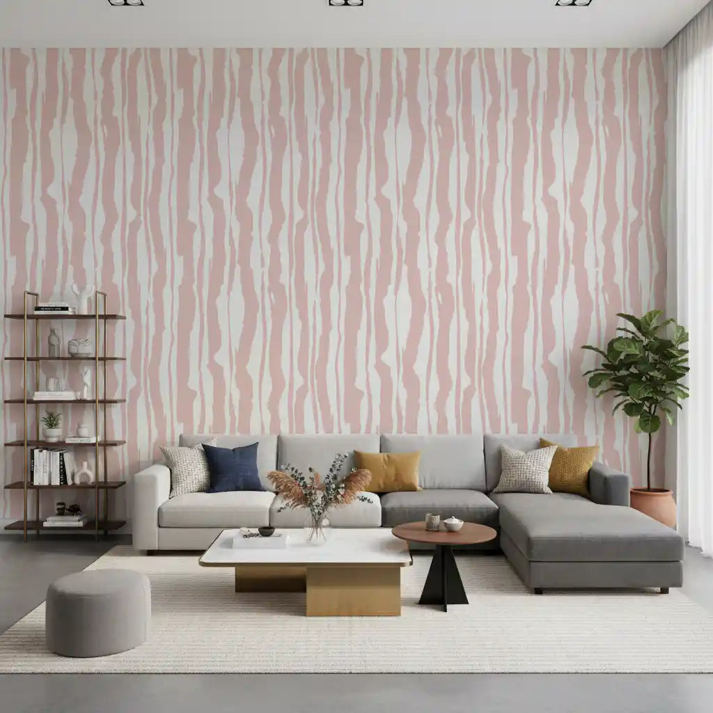 Papier peint à rayures peintes minimalistes couleur blush