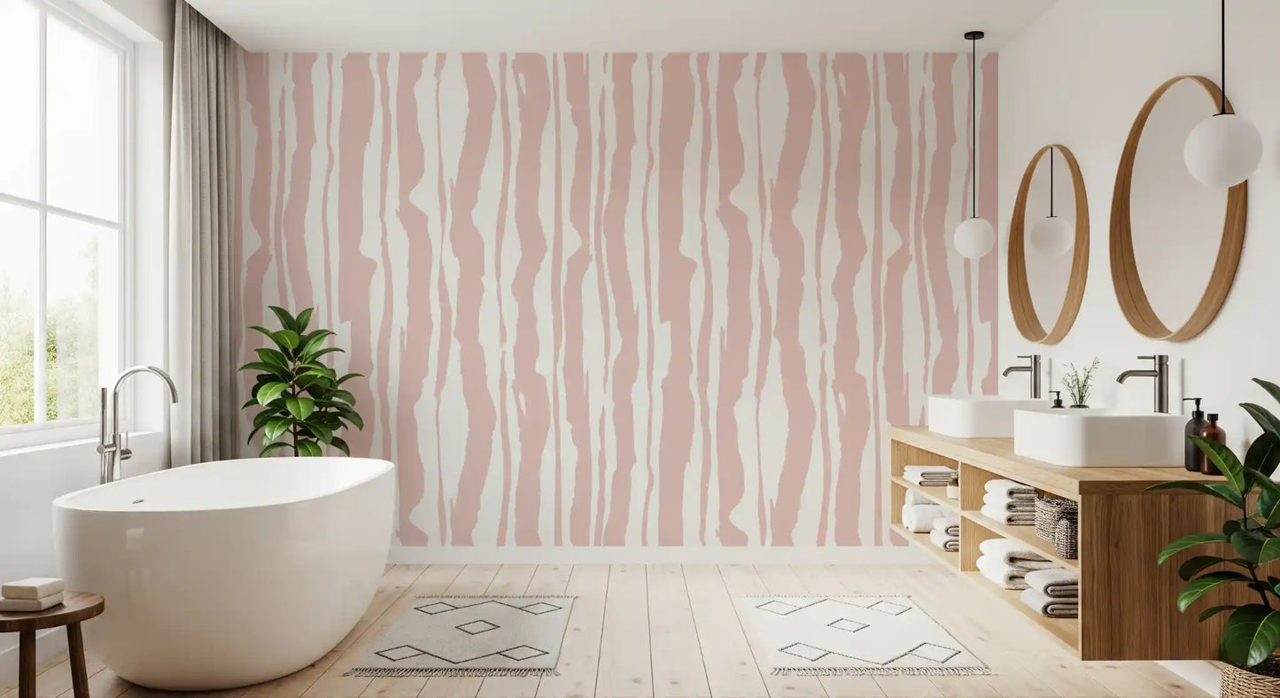 Papier peint à rayures peintes minimalistes couleur blush