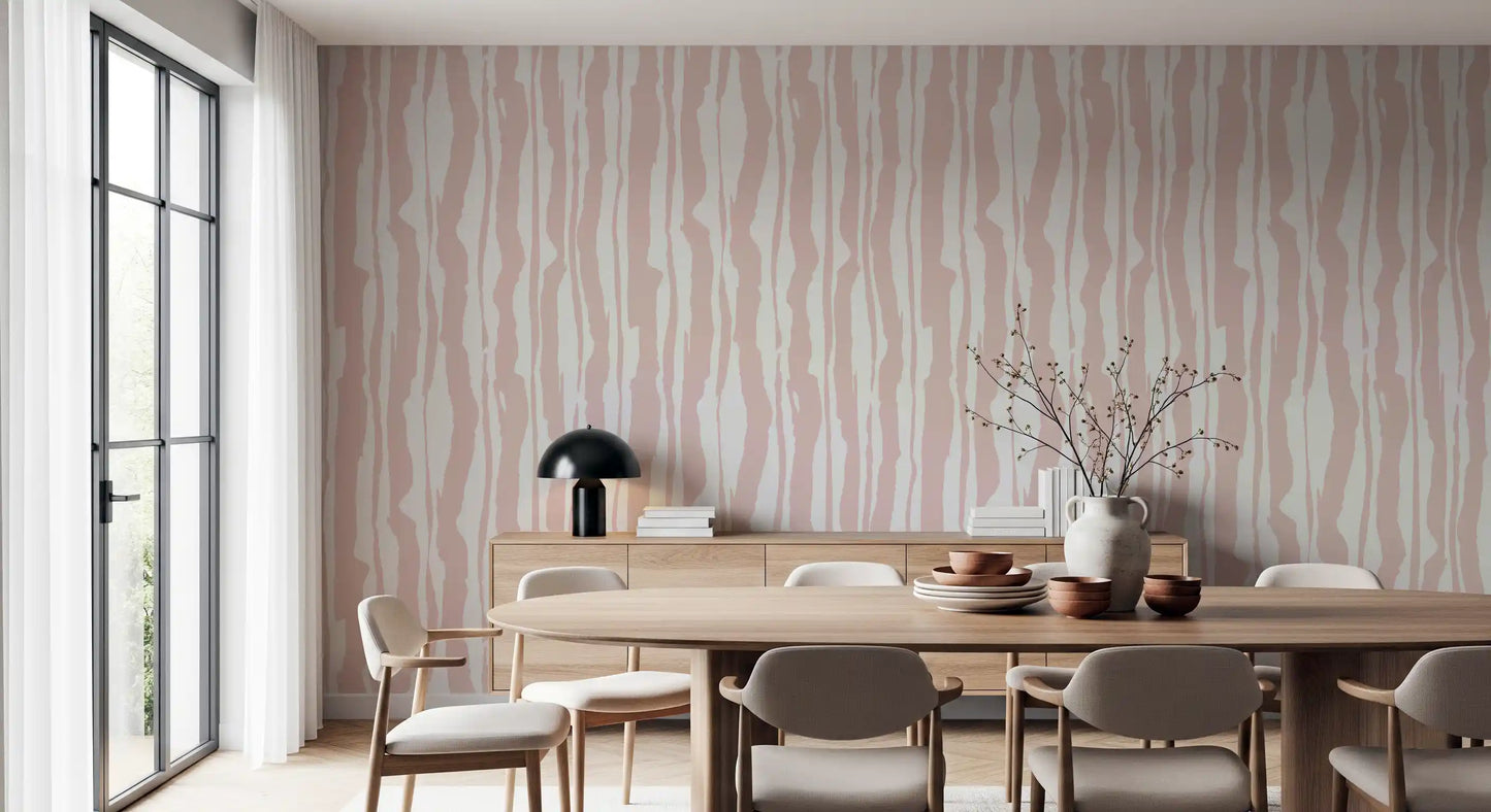 Papier peint à rayures peintes minimalistes couleur blush