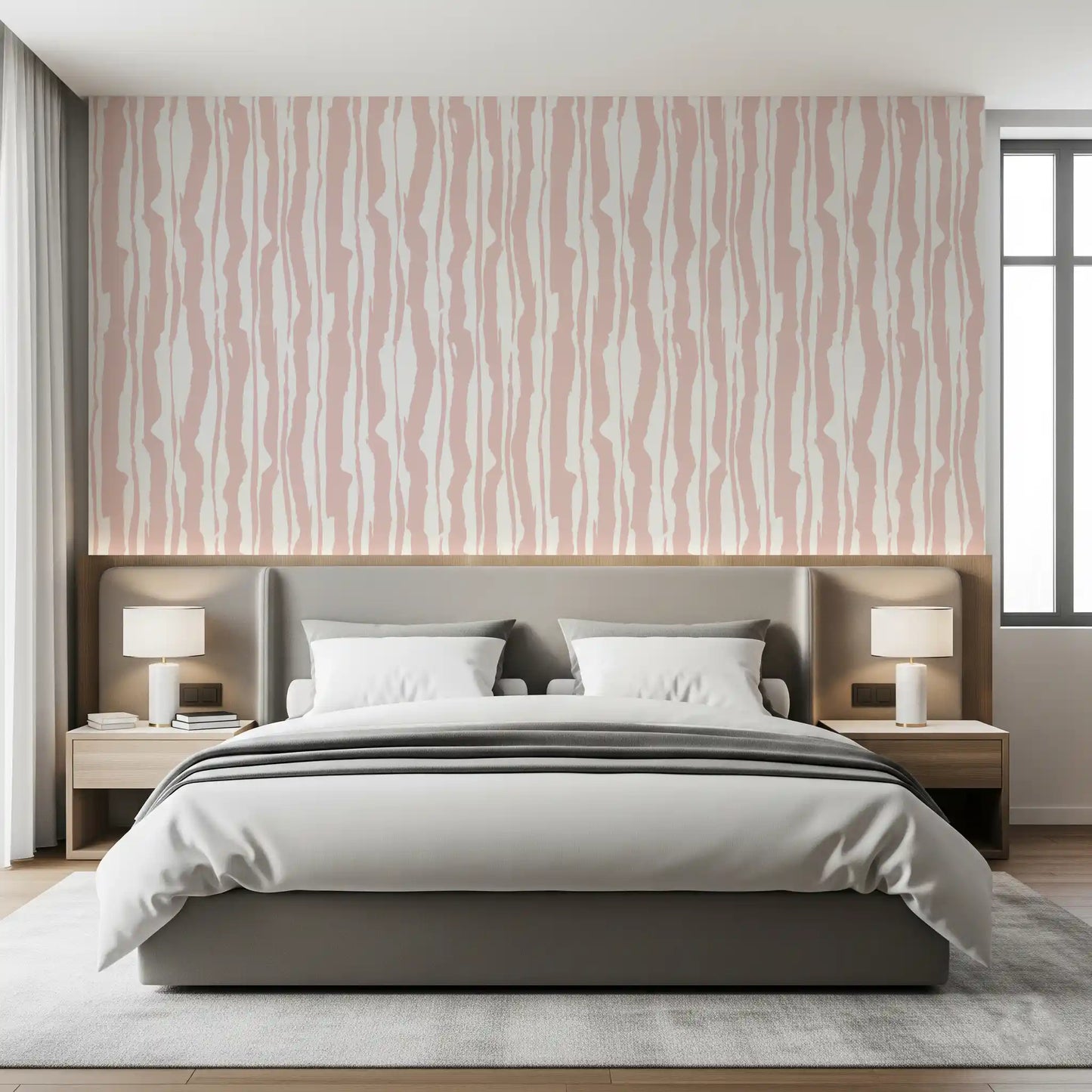 Papier peint à rayures peintes minimalistes couleur blush