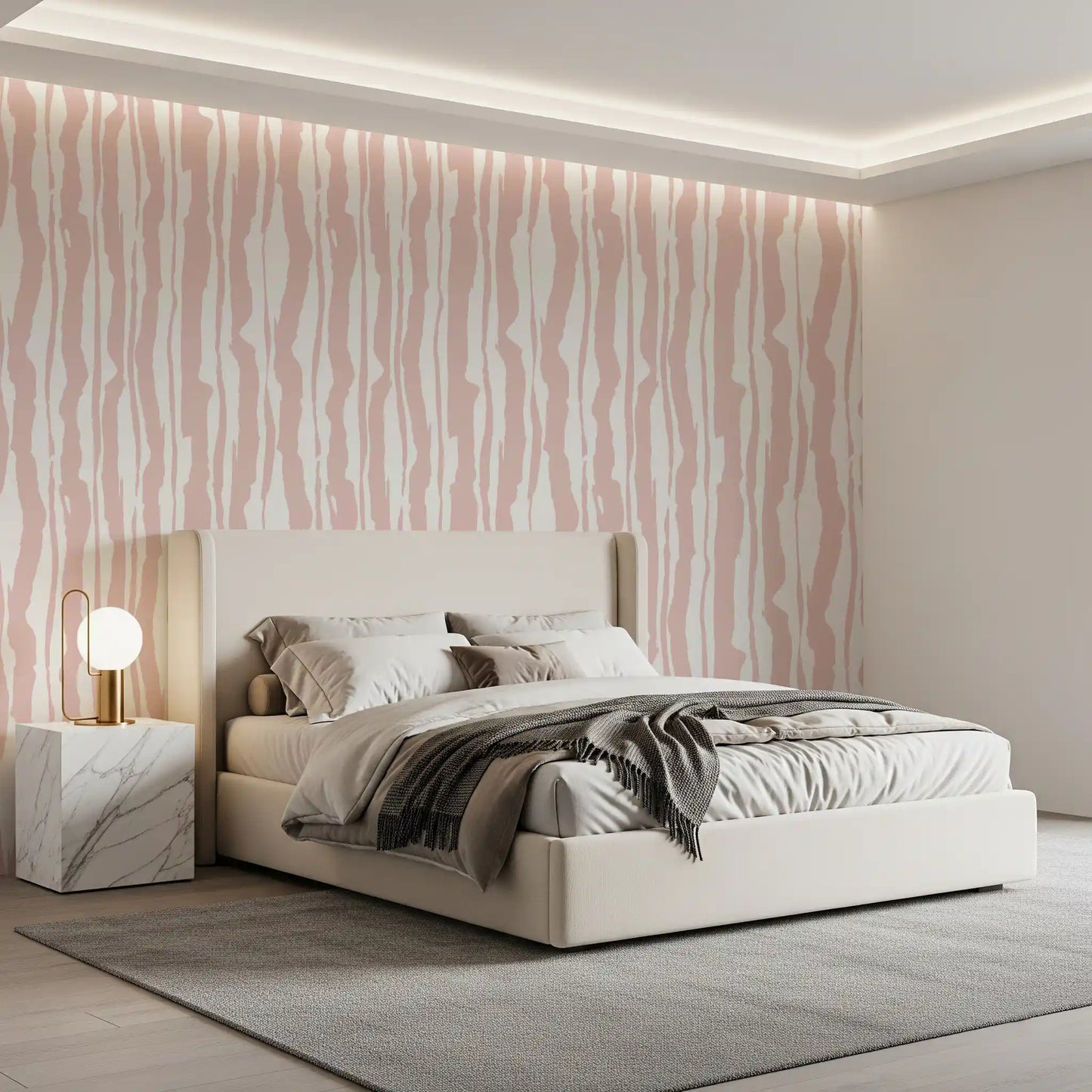 Papier peint à rayures peintes minimalistes couleur blush
