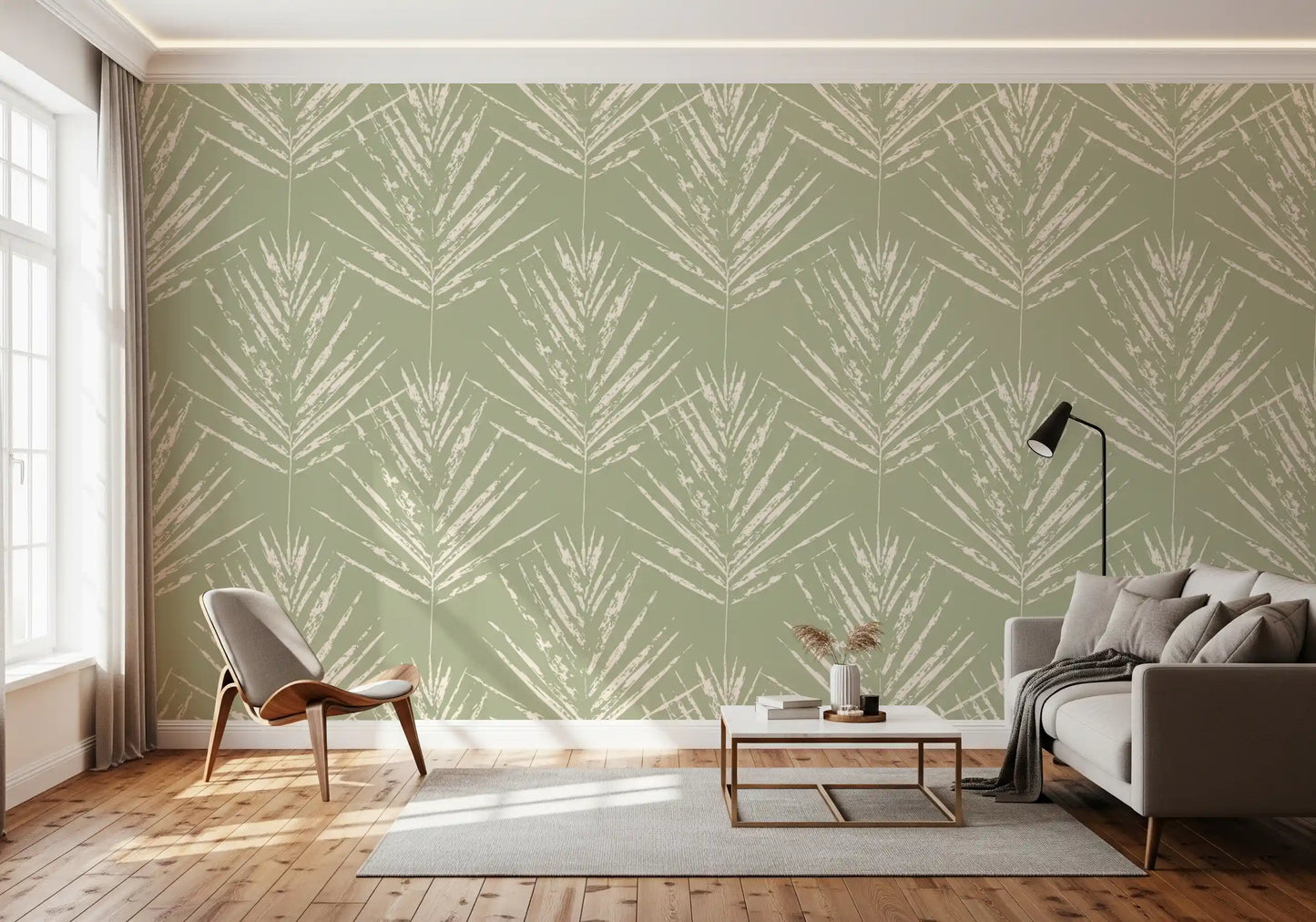 Papier peint esquisse de feuille verte douce