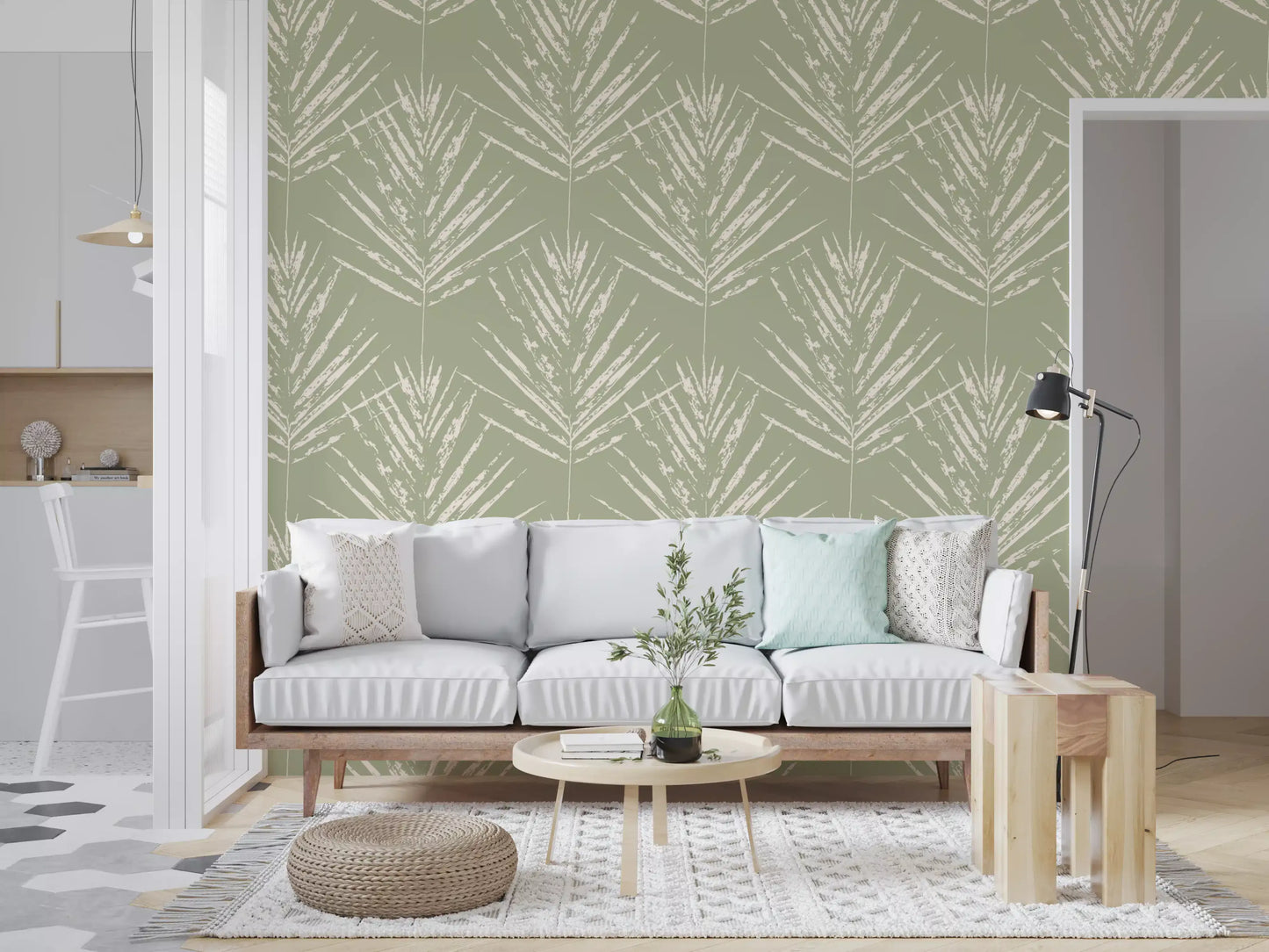 Papier peint esquisse de feuille verte douce