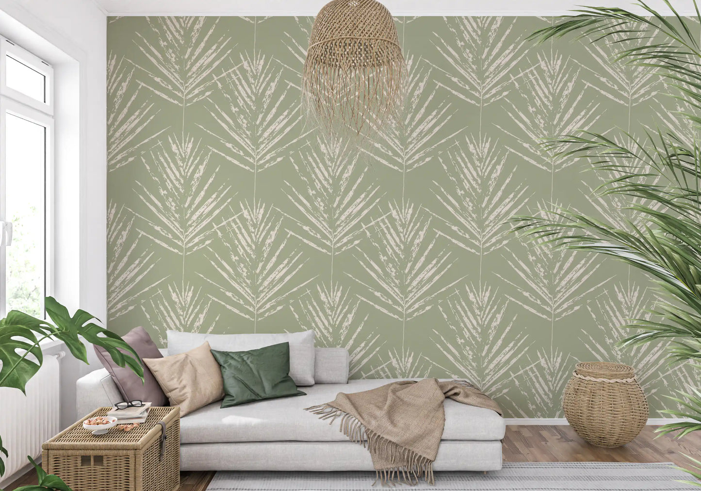 Papier peint esquisse de feuille verte douce