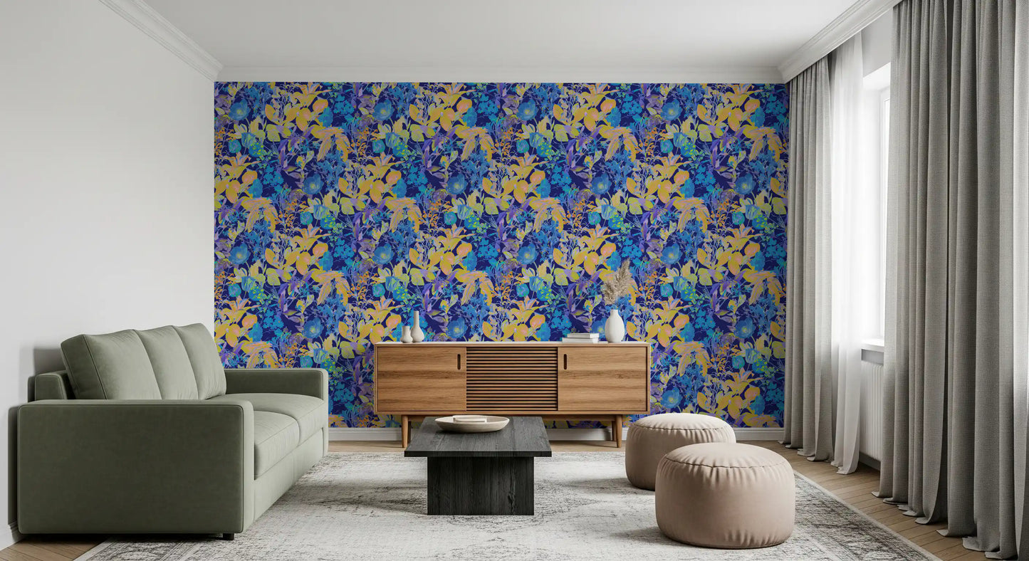 Papier peint motif jardin néon vibrant