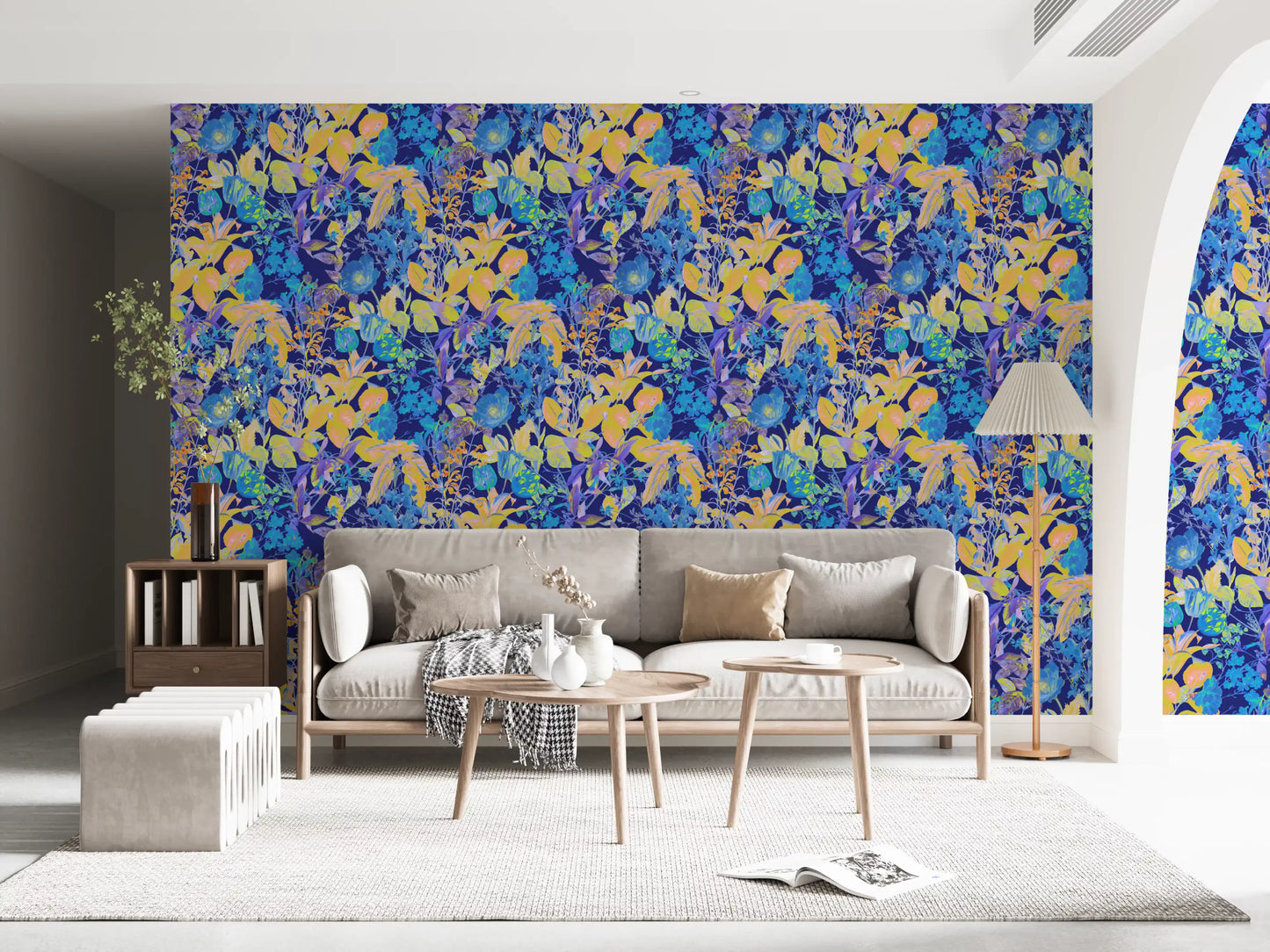 Papier peint motif jardin néon vibrant