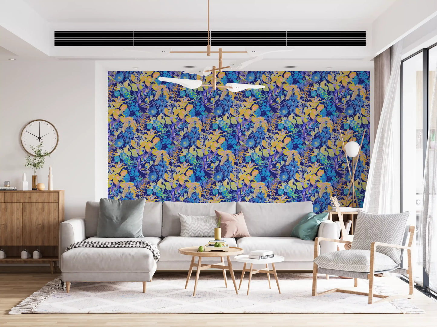 Papier peint motif jardin néon vibrant