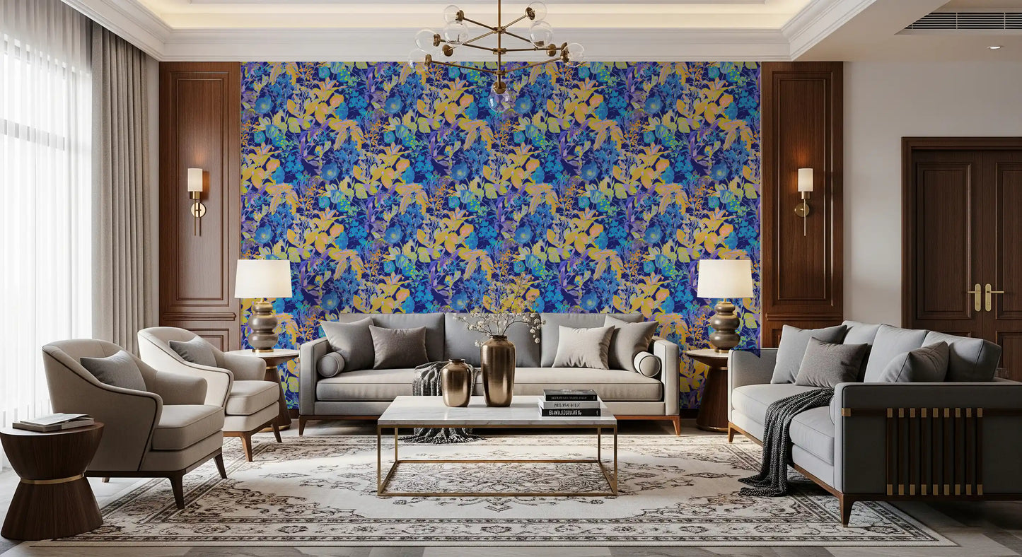 Papier peint motif jardin néon vibrant