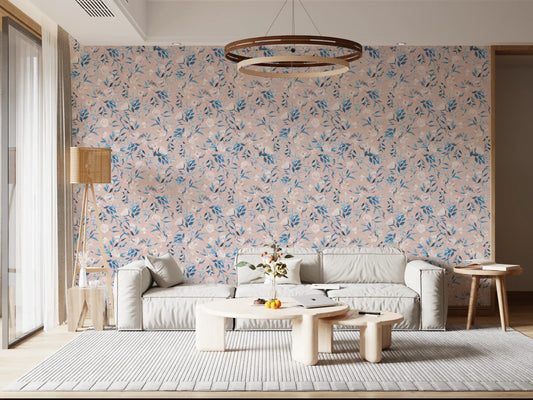 Papier peint floraison bleue sereine