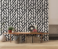Tapet cu pensulări Chevron monocrome
