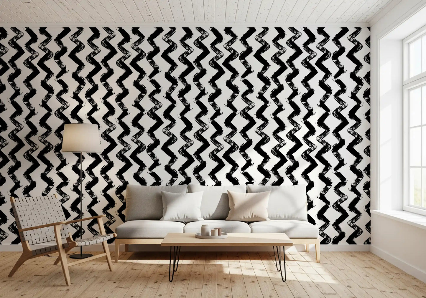 Tapet cu pensulări Chevron monocrome