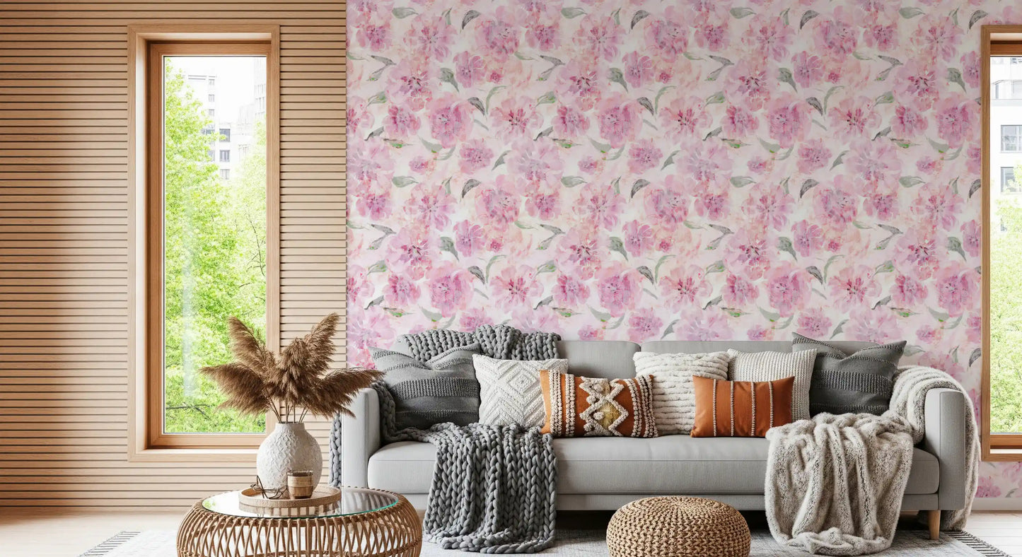 Tapet cu pensule florale acuarelă delicată⁠