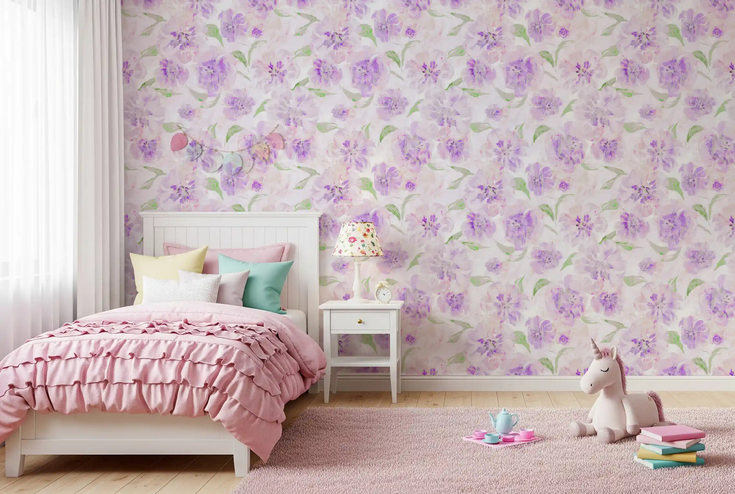 Tapet floral cu pensulă în nuanțe de lavandă