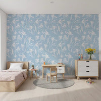 Tapet cu model botanic azur desenat manual⁠