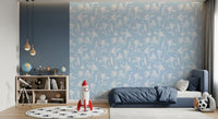 Tapet cu model botanic azur desenat manual⁠