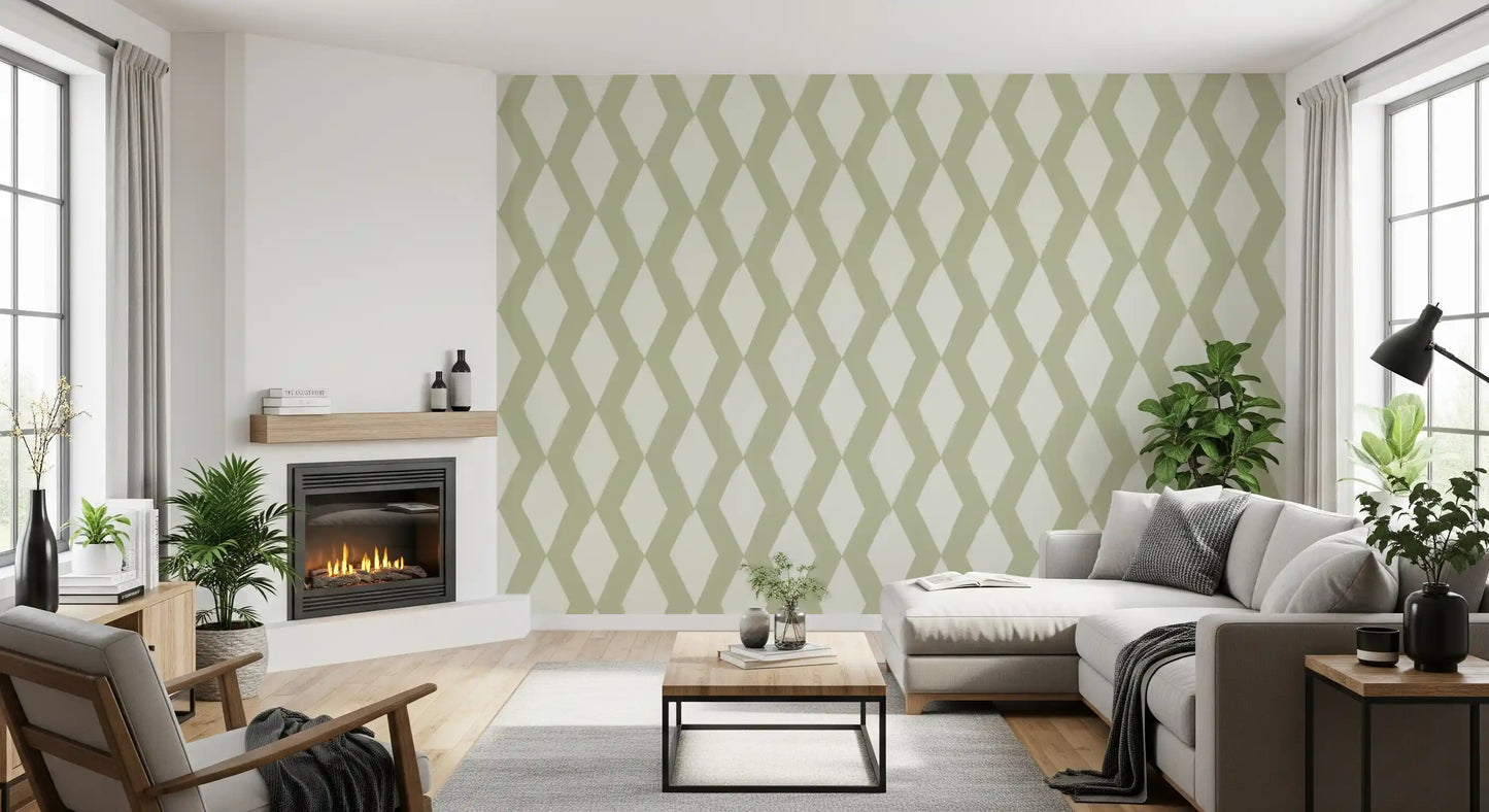 Sage Pinselstrich Diamantgitter Tapete