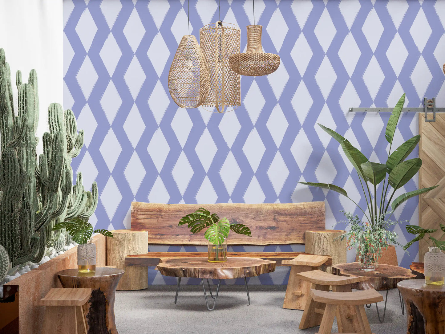 Gedämpfte blaue abstrakte Diamant-Gitter-Tapete