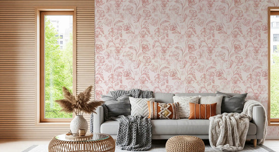 Blush botanisk linjekonst tapet⁠