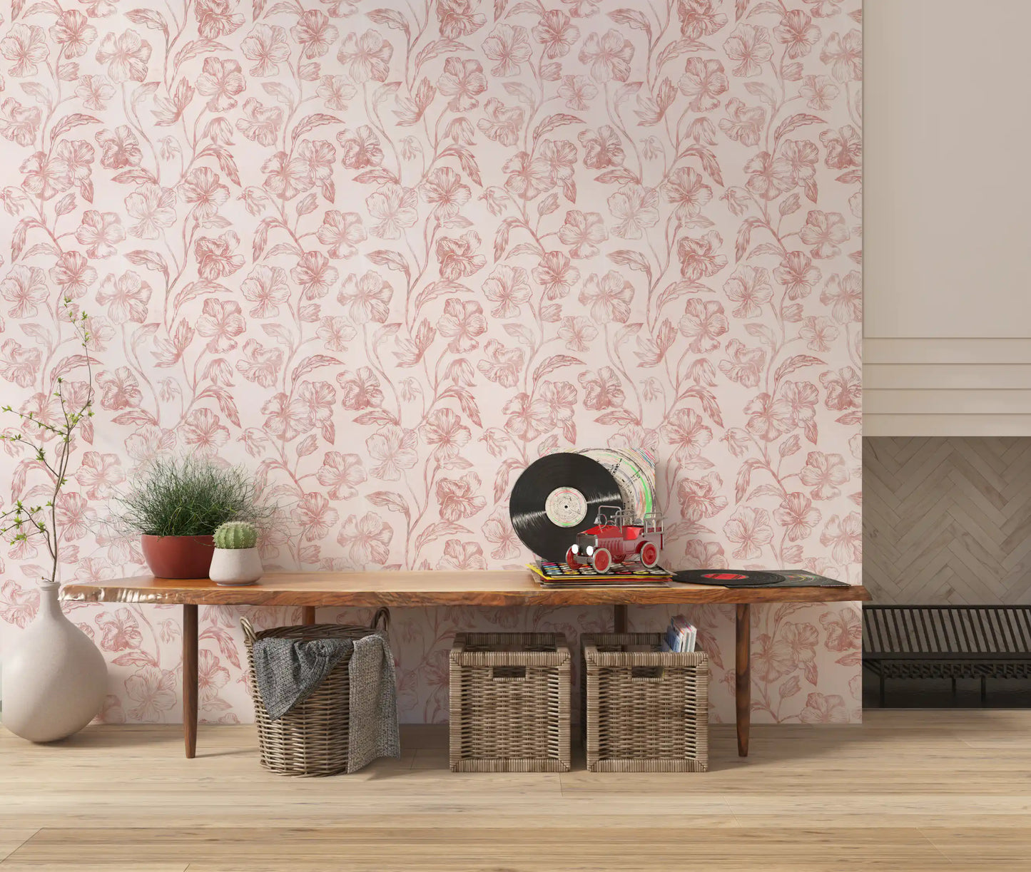 Blush Botanical Line Art Wallpaper⁠
