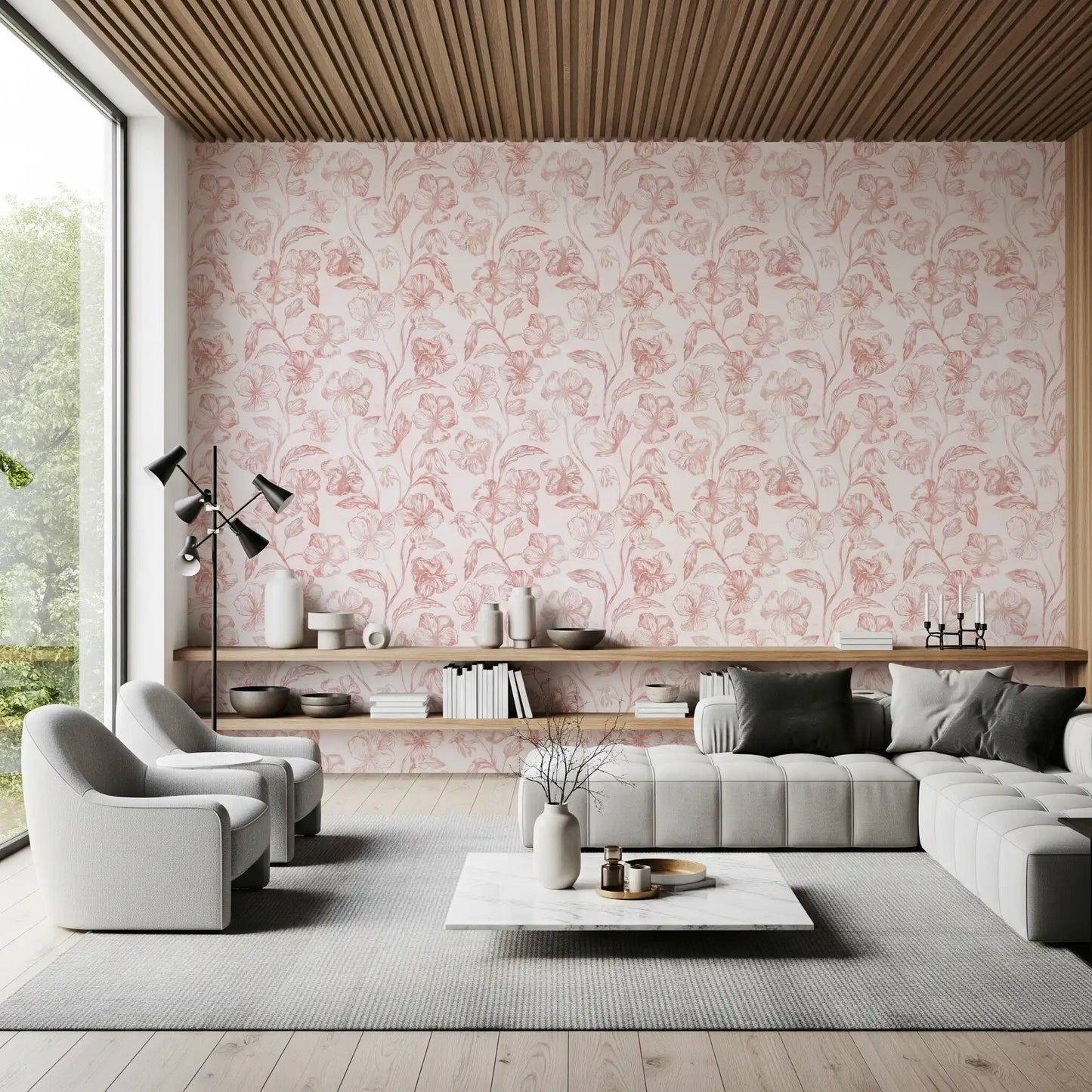 Blush Botanical Line Art Wallpaper⁠