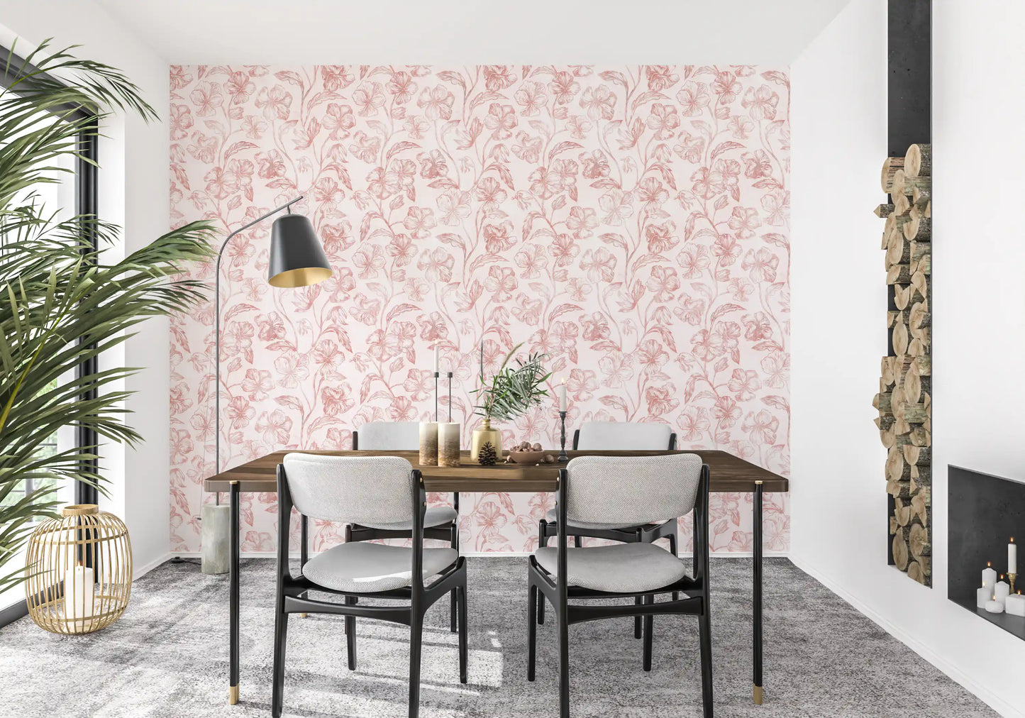 Blush Botanical Line Art Wallpaper⁠