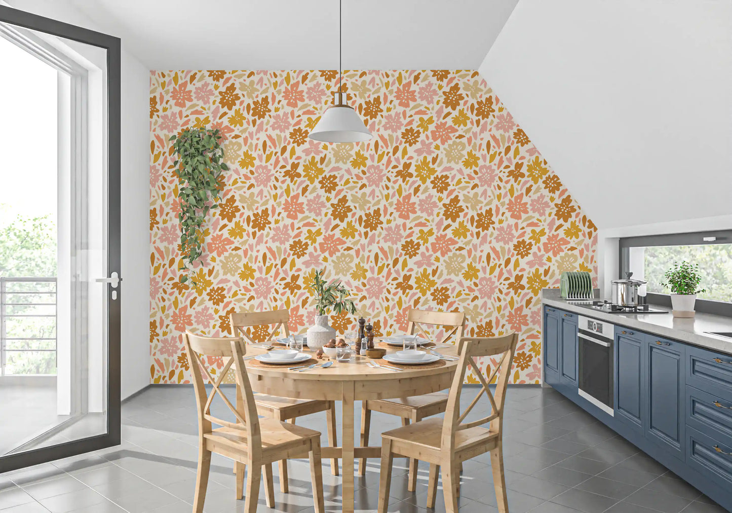 Boho blomstereng tapettryk