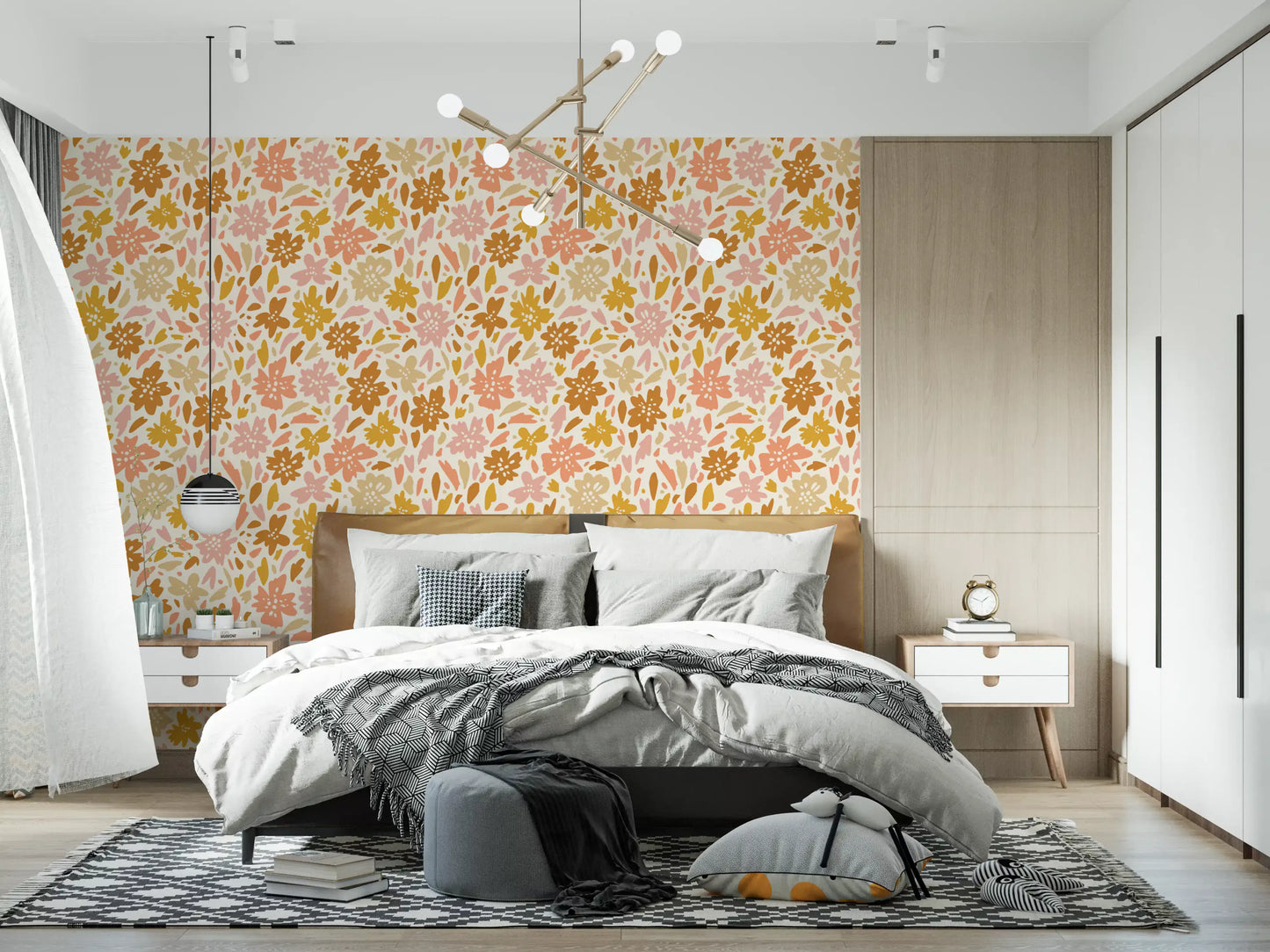 Boho blomstereng tapettryk