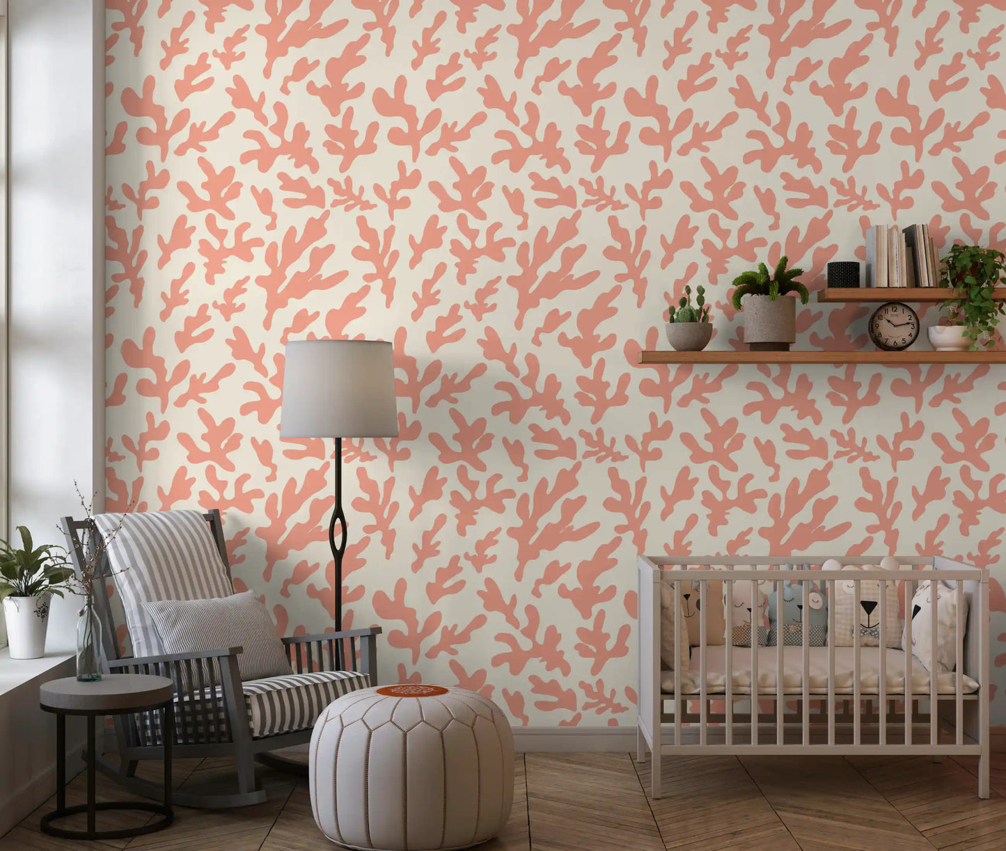 Organic Blush Coral Motif Wallpaper⁠