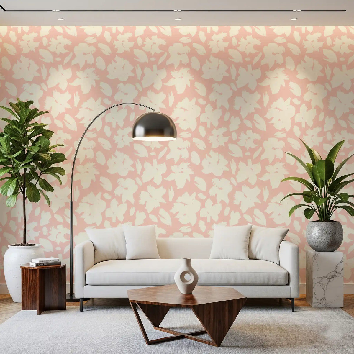 Cream blooms brush over a calm living room in Brushstroke Bloom wallpaper GD11678
