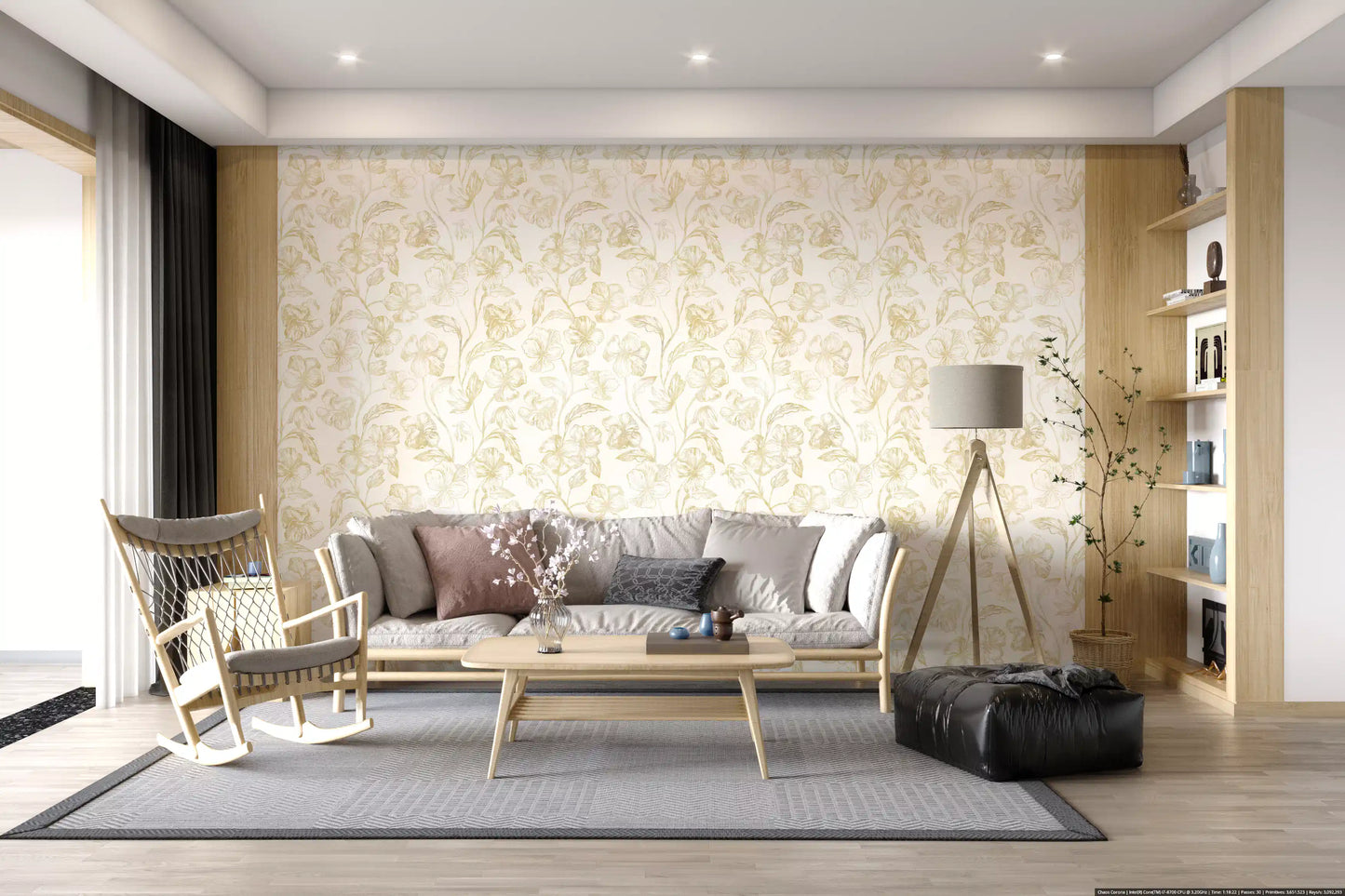 Carta da parati Golden Line con schizzi botanici⁠