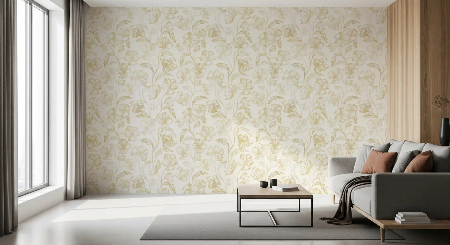 Carta da parati Golden Line con schizzi botanici⁠