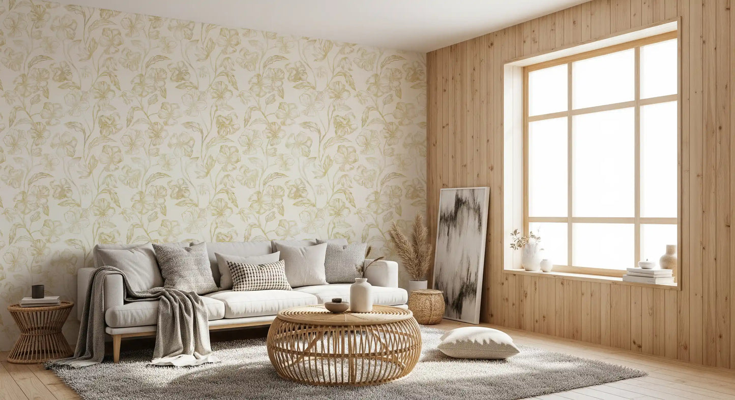 Carta da parati Golden Line con schizzi botanici⁠