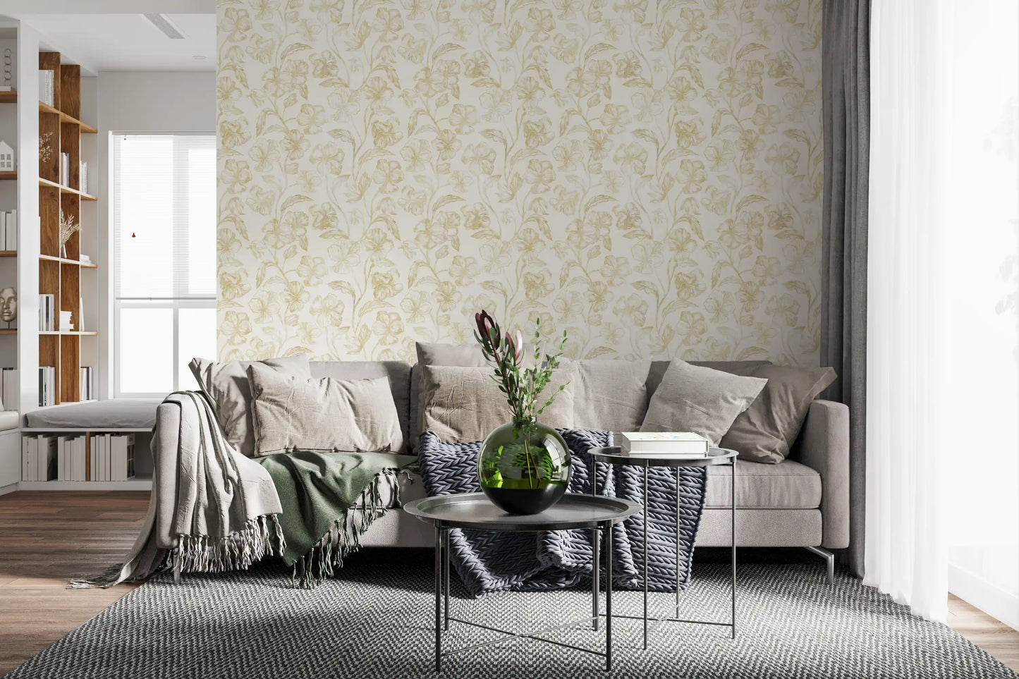 Carta da parati Golden Line con schizzi botanici⁠