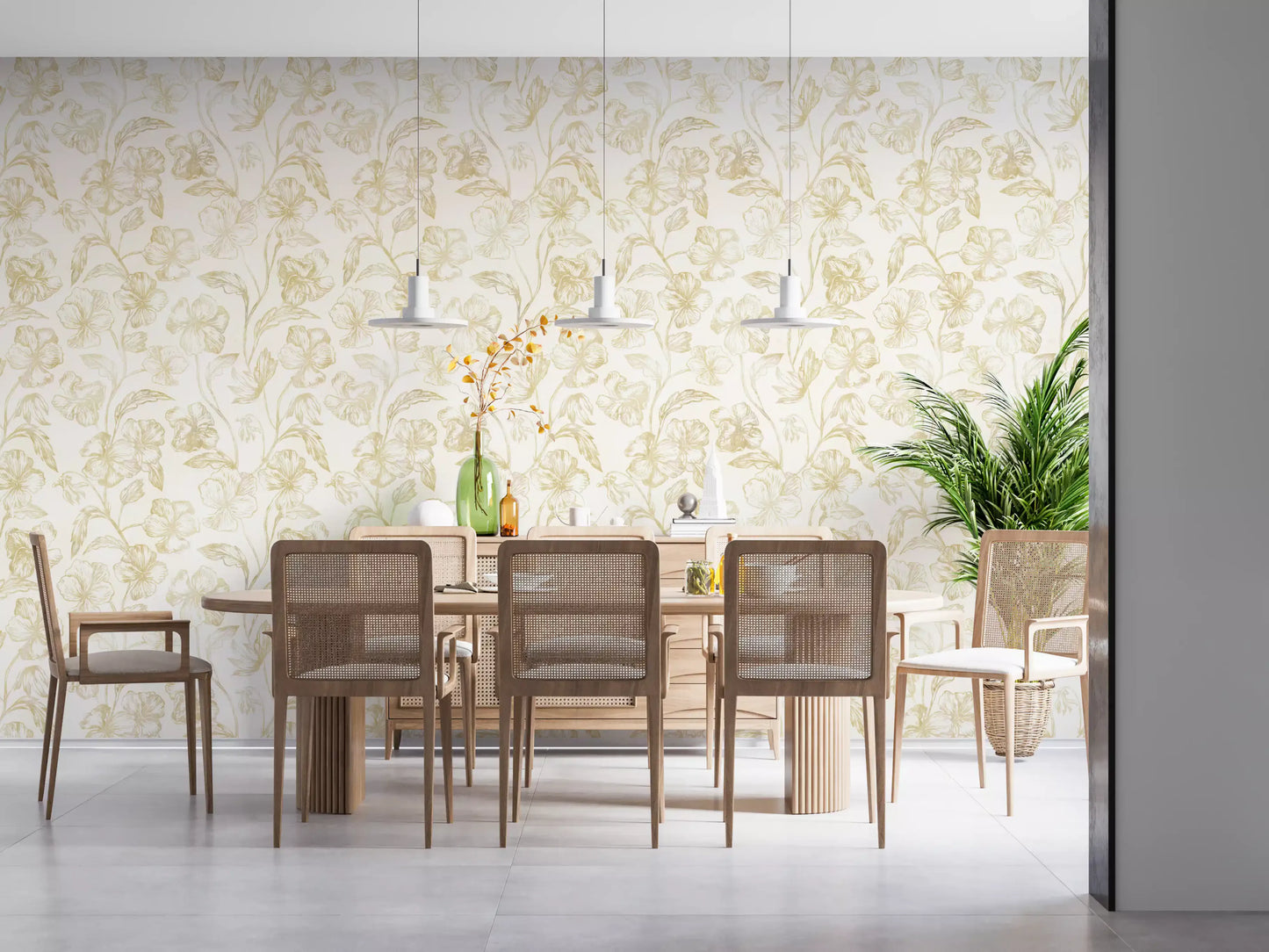Carta da parati Golden Line con schizzi botanici⁠