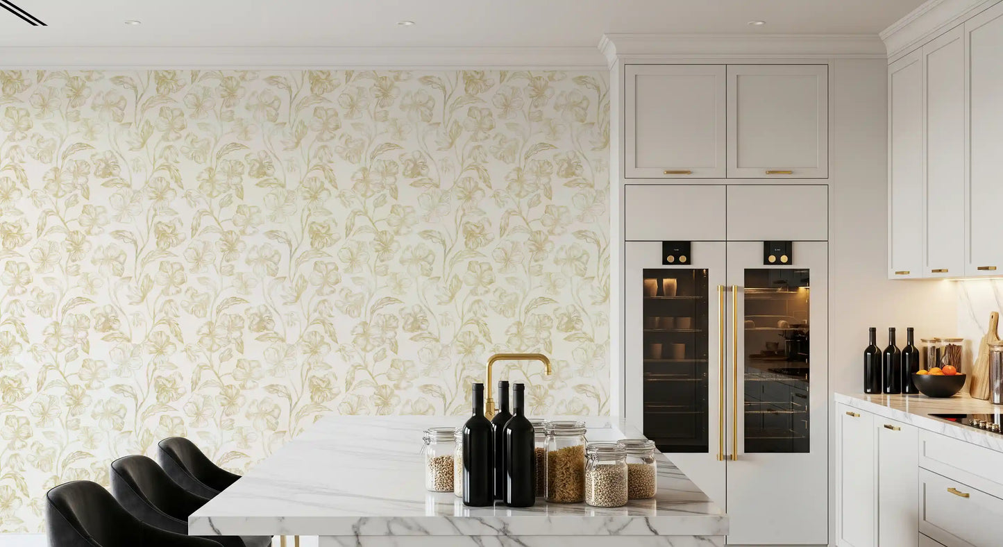Carta da parati Golden Line con schizzi botanici⁠