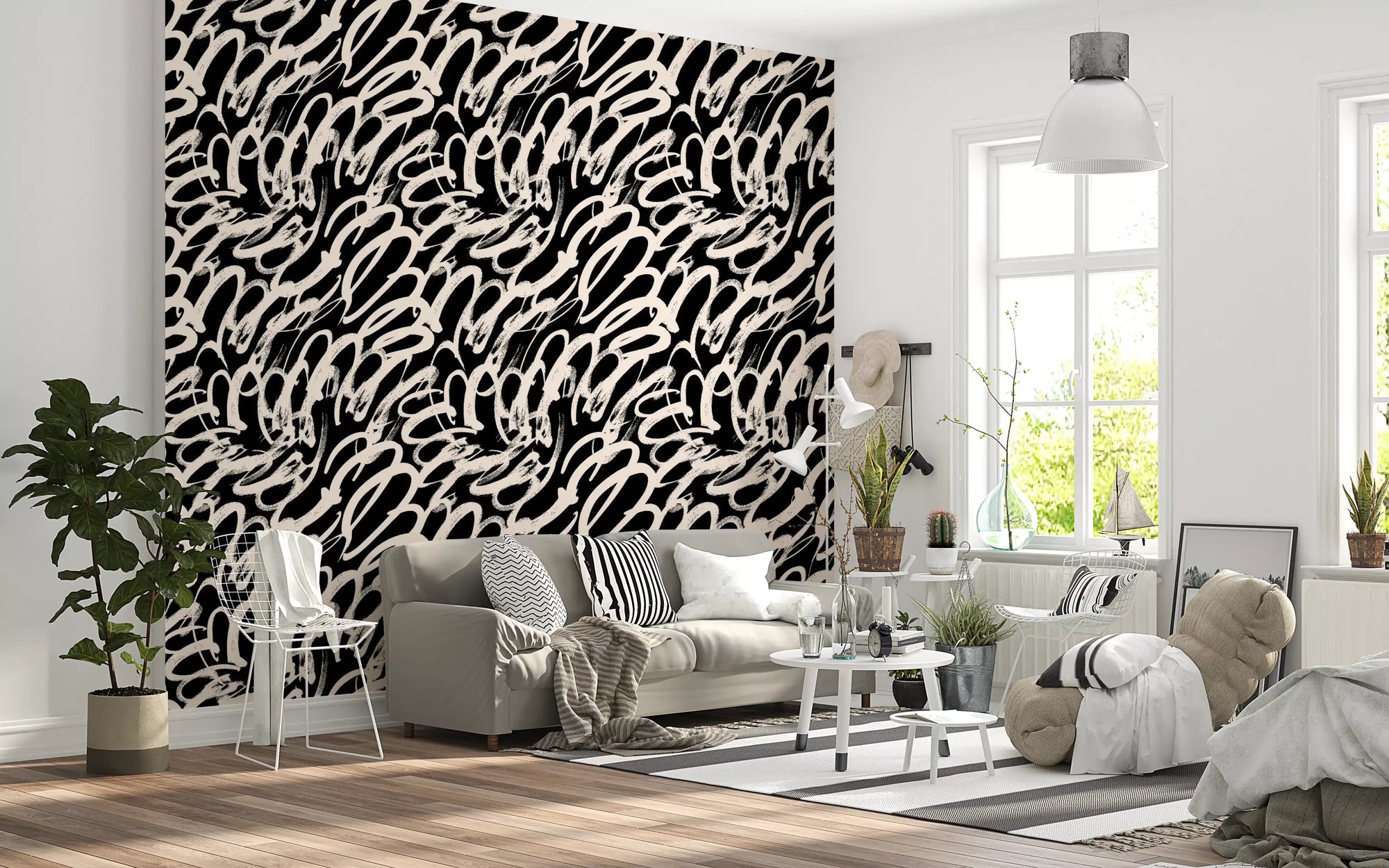 Monochrome Wirbel Abstrakte Linienkunst Tapete
