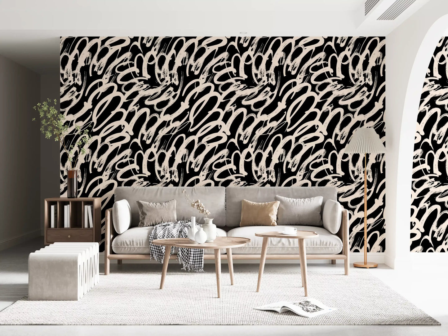 Tapeta z monochromatycznym abstrakcyjnym wzorem linii w formie spirali